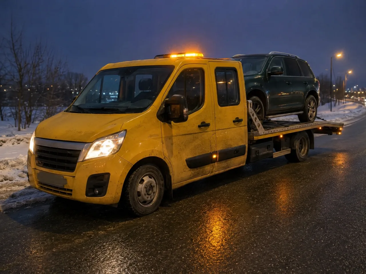 Pomoc drogowa po wypadku nocą – SUV na lawecie – Ostrołęka