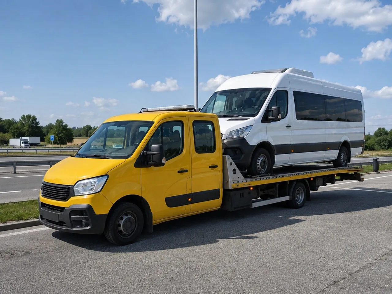 Transport busa osobowego na lawecie – pomoc drogowa Ostrołęka