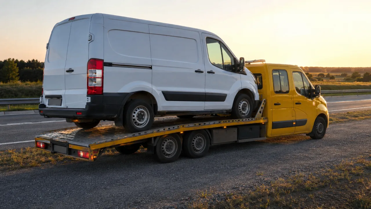 Transport busa na lawecie o zachodzie słońca – BABIK-HOL Ostrołęka