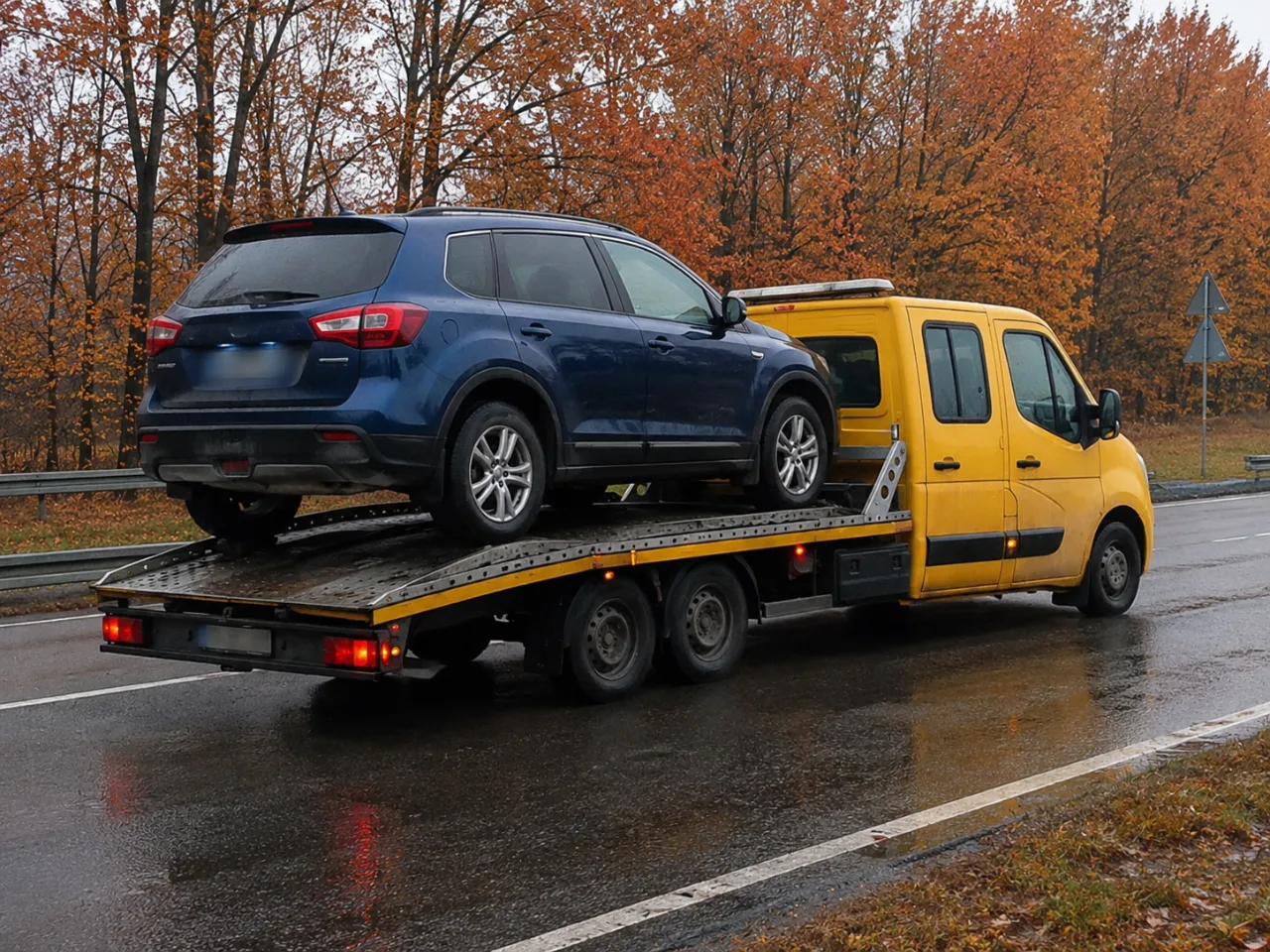 Transport SUV-a na lawecie jesienią – BABIK-HOL Ostrołęka